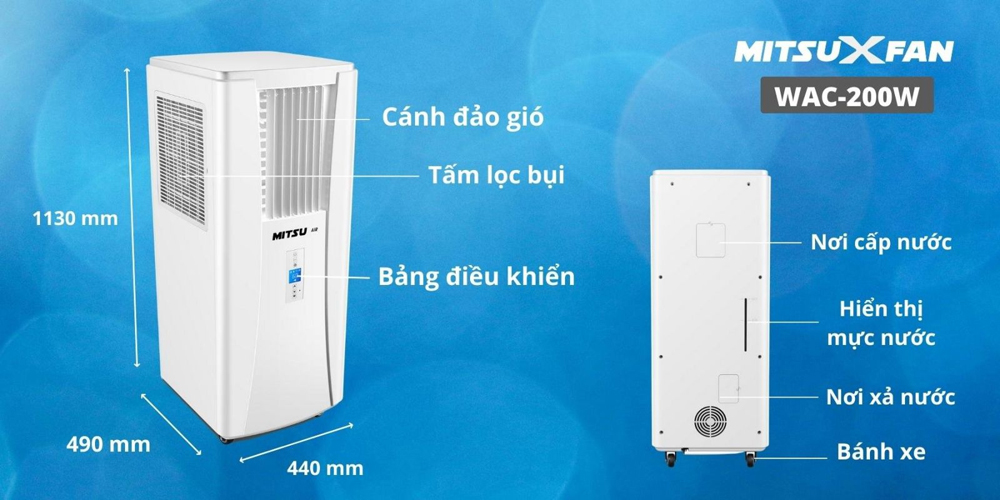 Máy làm mát hơi nước MitsuXfan WAC-200W - Hàng chính hãng