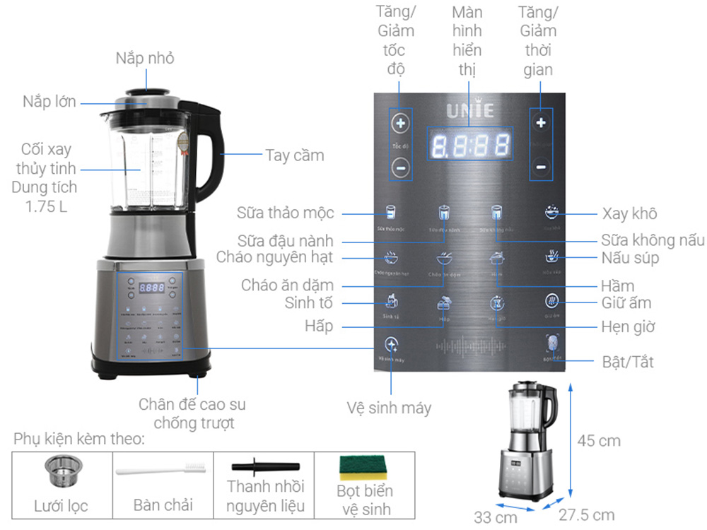 Máy làm sữa hạt UNIE V8S - Hàng chính hãng
