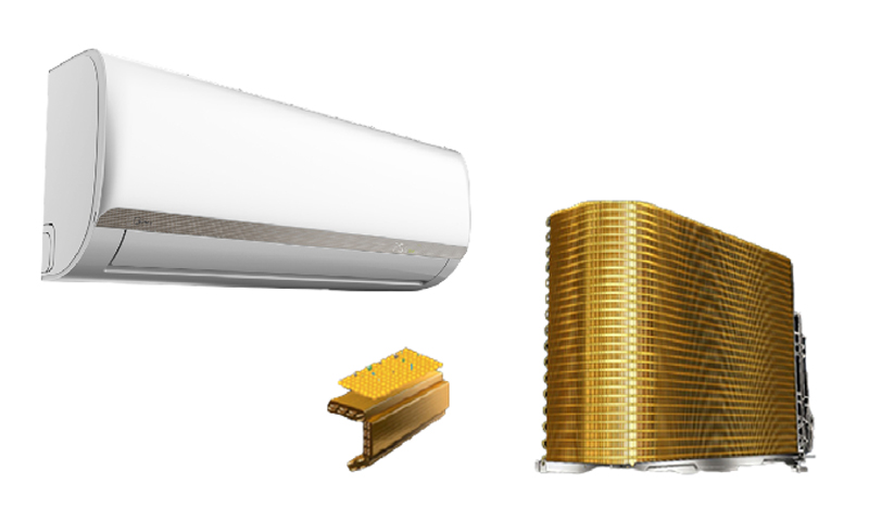 Dàn nóng làm bằng nhôm và được phủ lớp mạ vàng, bảo vệ trước các tác nhân có hại của môi trường