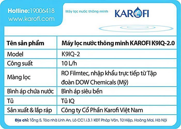 Máy lọc nước K9QI-2 Việt Nam