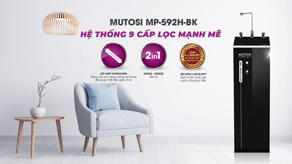 Máy lọc nước Mutosi nóng nguội 9 lõi MP-592H-BK - Hàng chính hãng