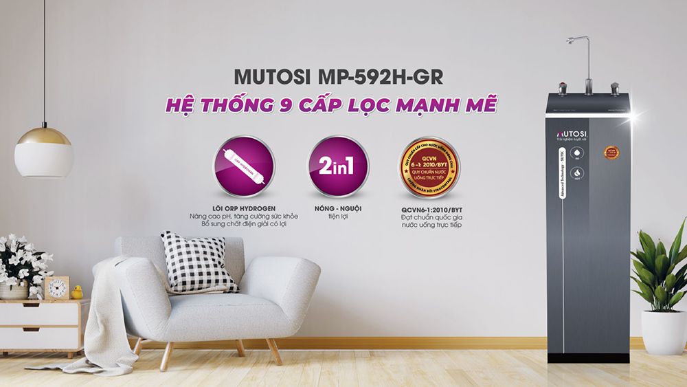 Máy lọc nước Mutosi nóng nguội 9 lõi MP-592H-GR - Hàng chính hãng