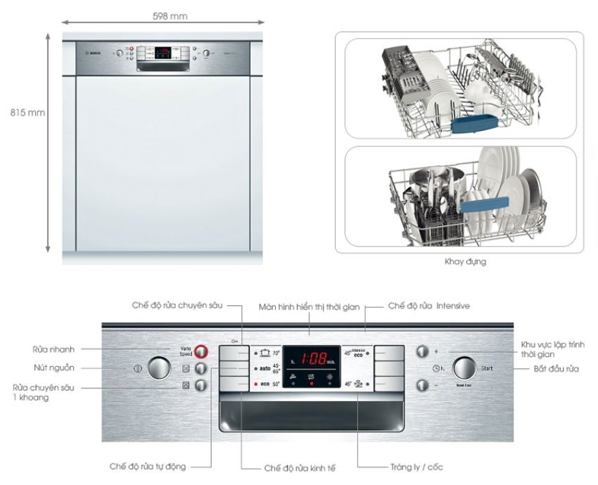 bảng điều khiển Máy Rửa Bát Bosch Smi53m75eu