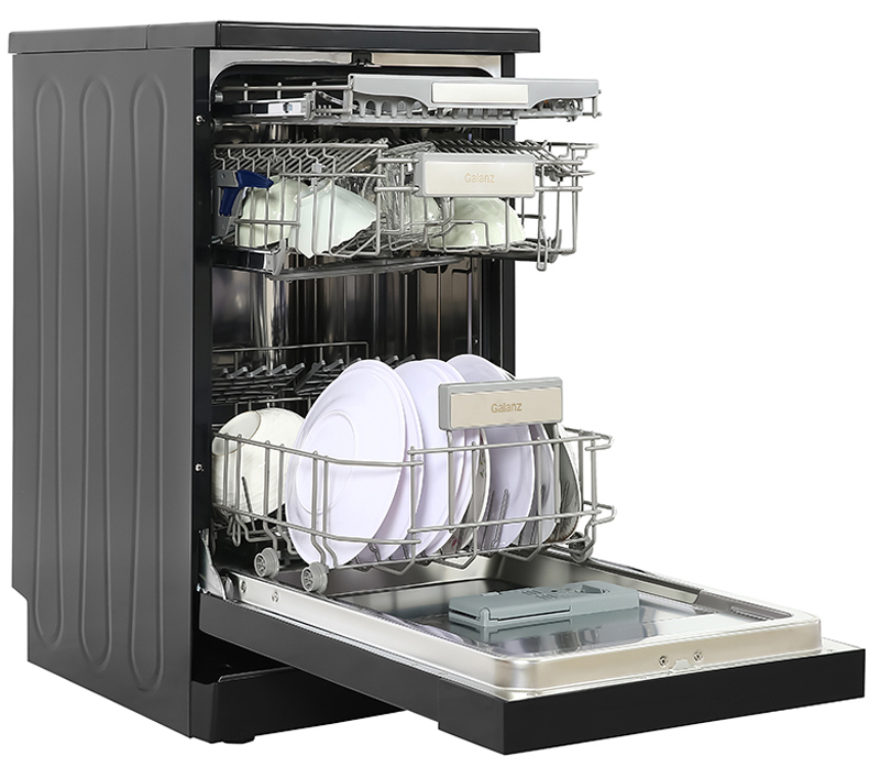 Máy rửa bát Galanz W45A3A401S-0E1(B) có 3 dàn rửa, chứa được 11 bộ chén đĩa châu Âu