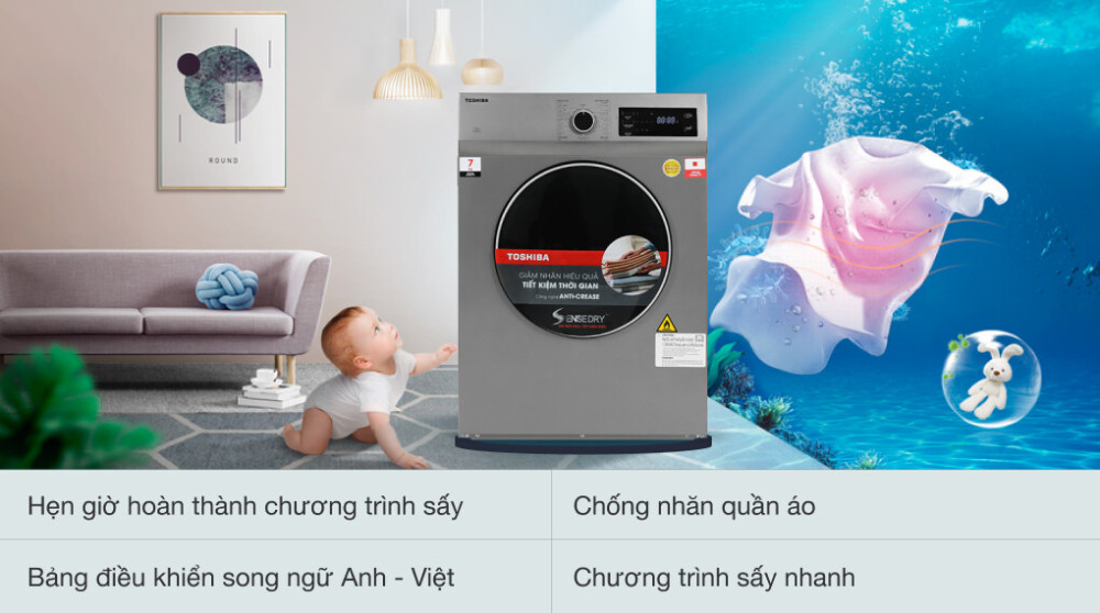 Máy sấy thông hơi Toshiba 7Kg TD-H80SEV(SK) - Hàng chính hãng