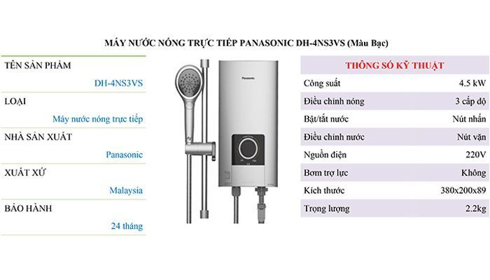 Máy tắm nước nóng Panasonic DH-4NS3VS - Hàng chính hãng