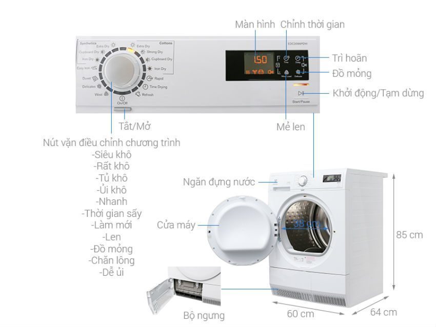 Máy sấy quần áo Electrolux EDC2086PDW - Hàng chính hãng