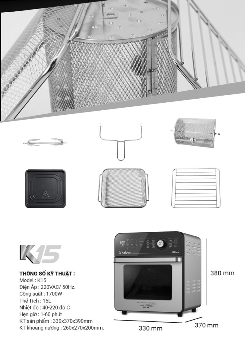 Nồi chiên không dầu Kalpen K15 - Hàng chính hãng