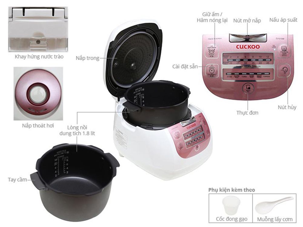 Nồi cơm áp suất điện tử 1.8L Cuckoo CRP-G1015MH - Hàng chính hãng
