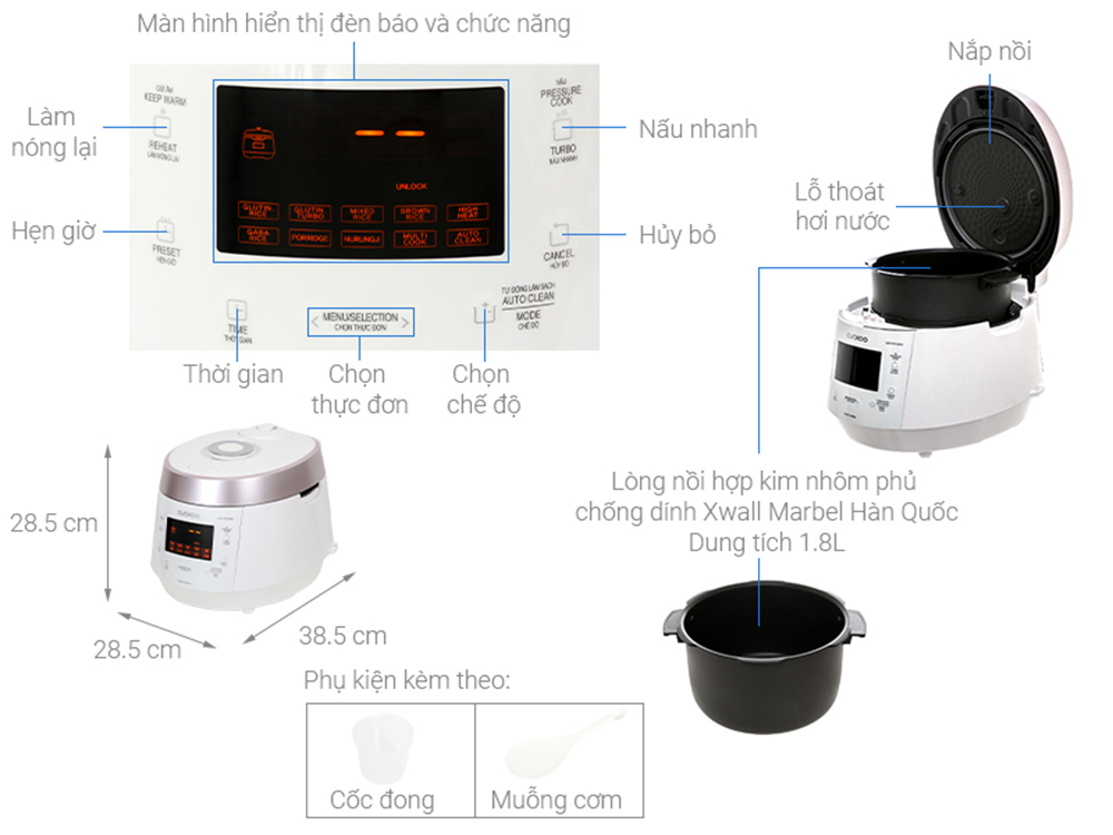 Nồi cơm điện tử áp suất Cuckoo 1.8 lít CRP-PK1000SMH - Hàng chính hãng