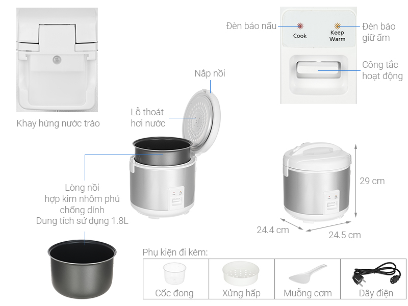 Nồi cơm điện nắp gài Panasonic SR-MVN18LRAX - Hàng chính hãng