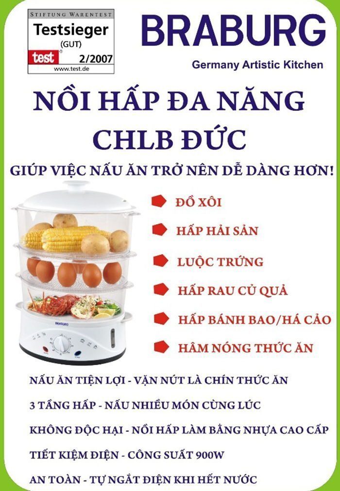 Nồi hấp điện 3 tầng Braburg B3L - Hàng chính hãng