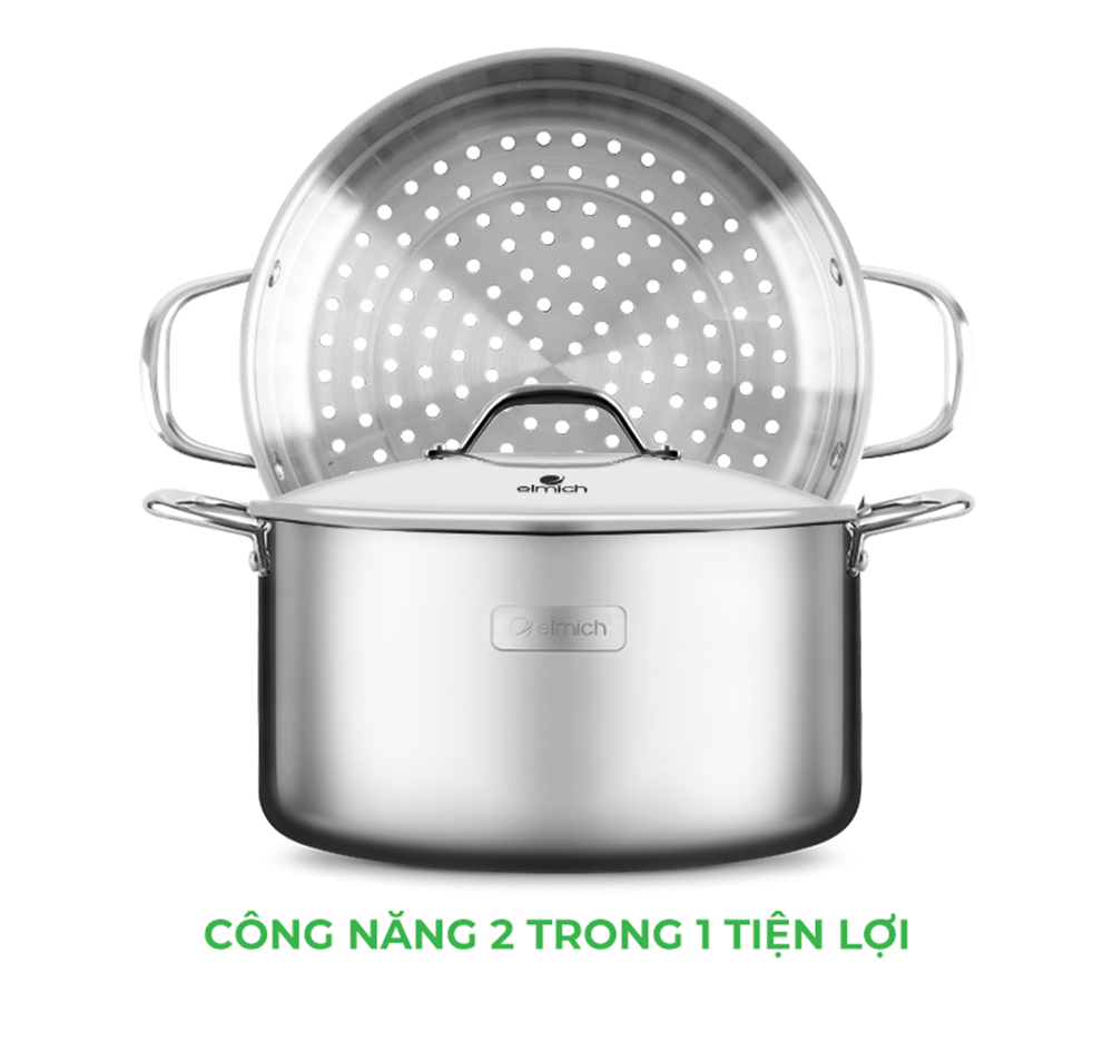 Nồi hấp đa năng inox liền khối Elmich Trimax CZ EL-3831 size 28cm - Hàng chính hãng