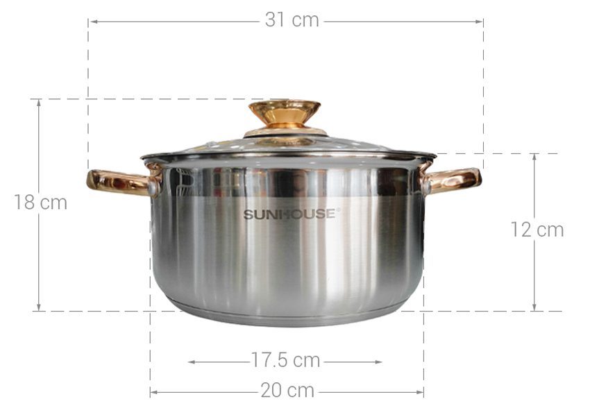 Kết cấu diện tích nồi Inox Sunhouse SHG24220