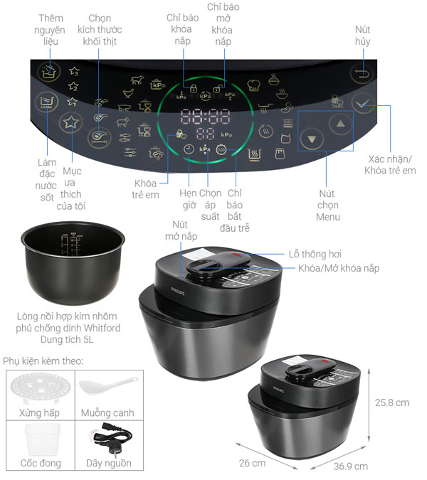 Nồi áp suất đa năng điện tử Philips HD2151/66 - Hàng chính hãng