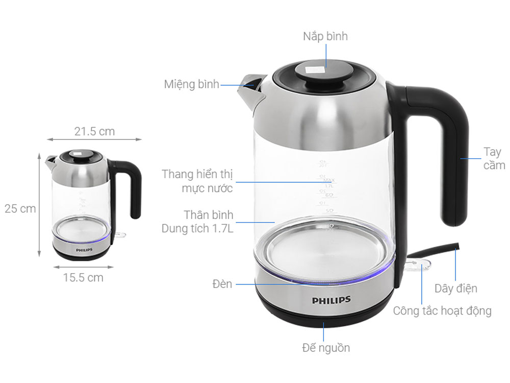 Bình đun siêu tốc Philips HD9339/80 - Hàng chính hãng