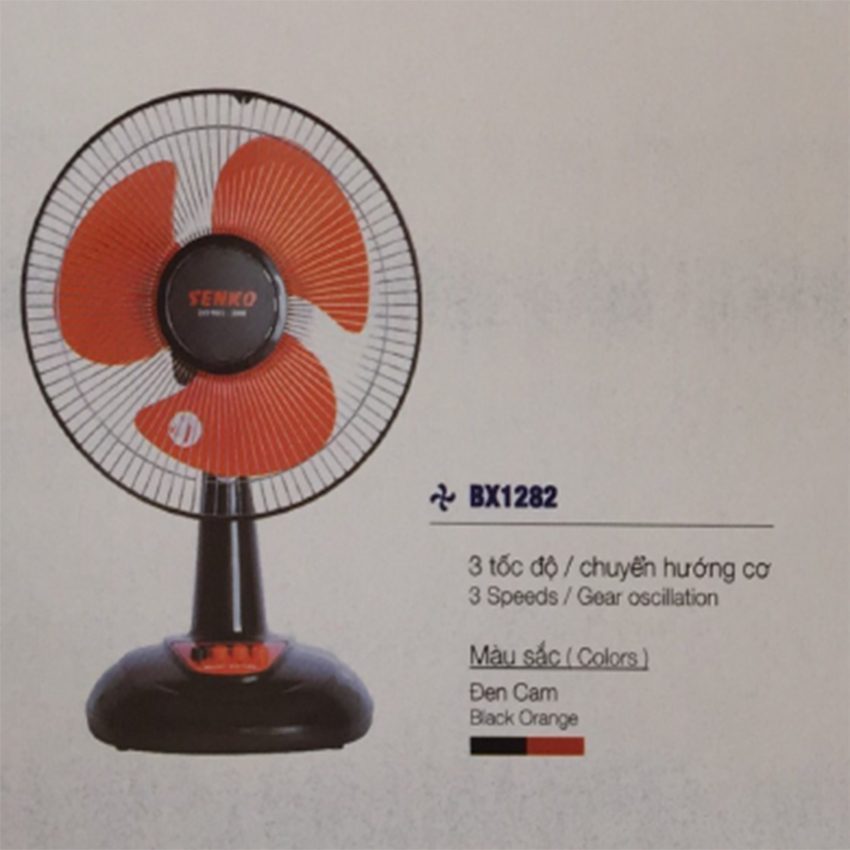 Quạt bàn B3 mạ Crom Senko BX1282 coa màu sắc đen cam