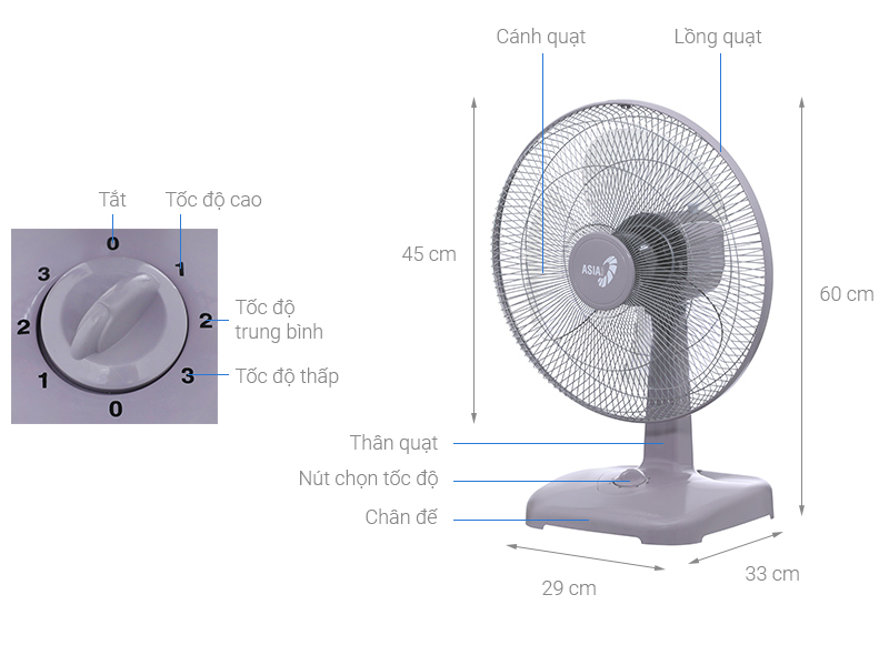 Quạt bàn Asia VY355790 - Hàng chính hãng