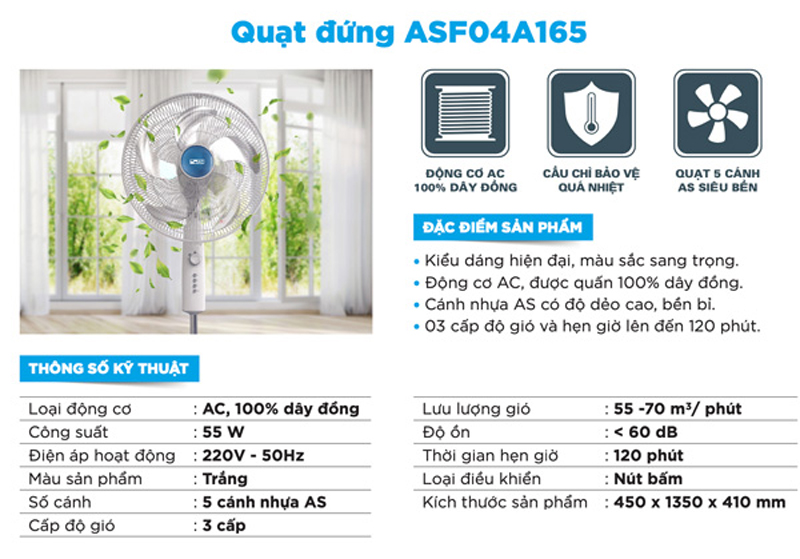 Thông số kĩ thuật của quạt đứng AC ASF04A165