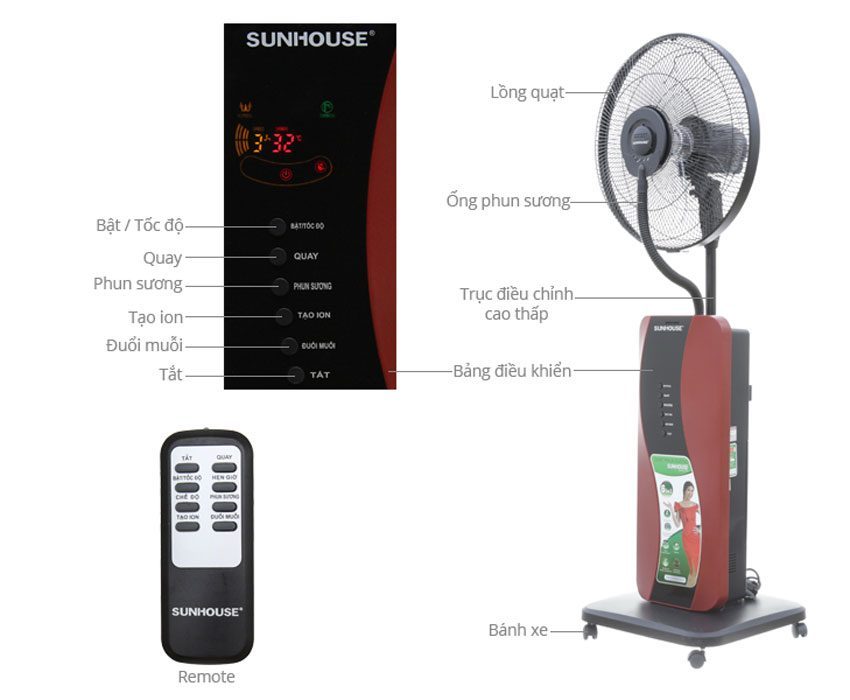 Quạt phun sương Sunhouse SHD-7822-3