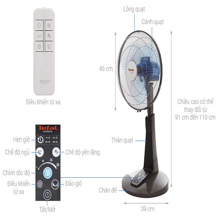 cấu tạo Quạt lửng Tefal VF362971