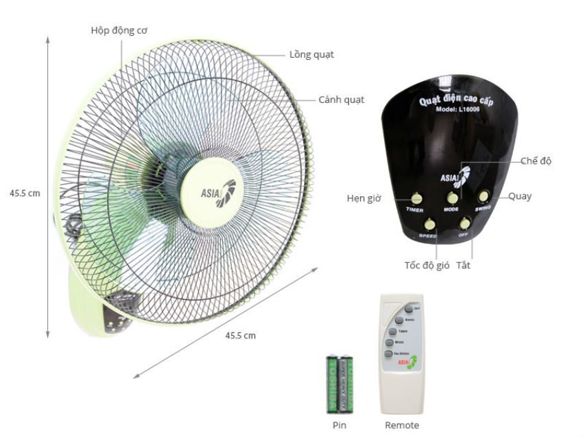 Quạt treo tường Asia VY377090 - Hàng chính hãng