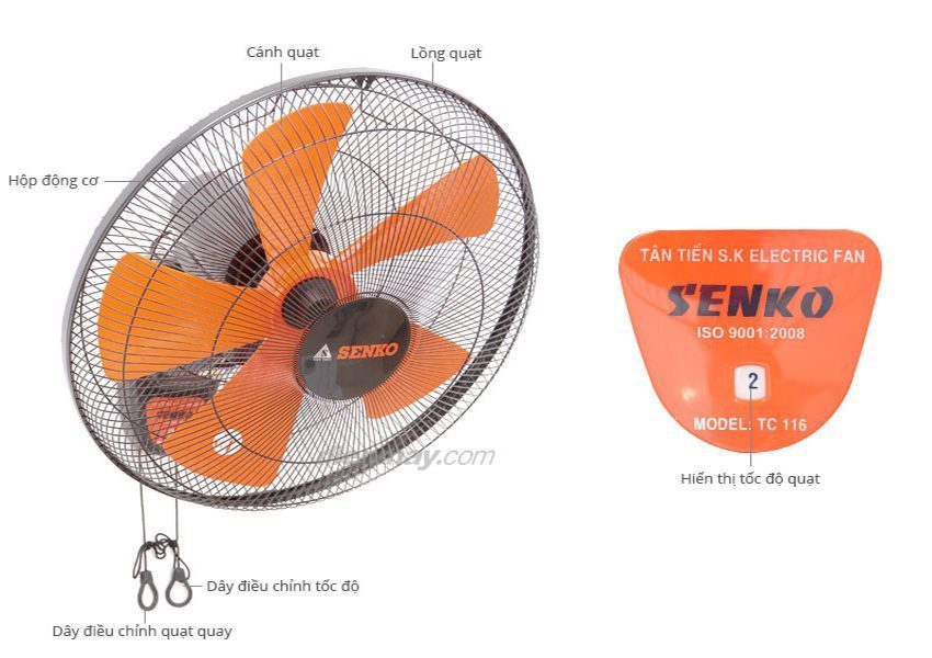 Quạt Treo Tường 2 Dây Senko TC116 - Hàng chính hãng