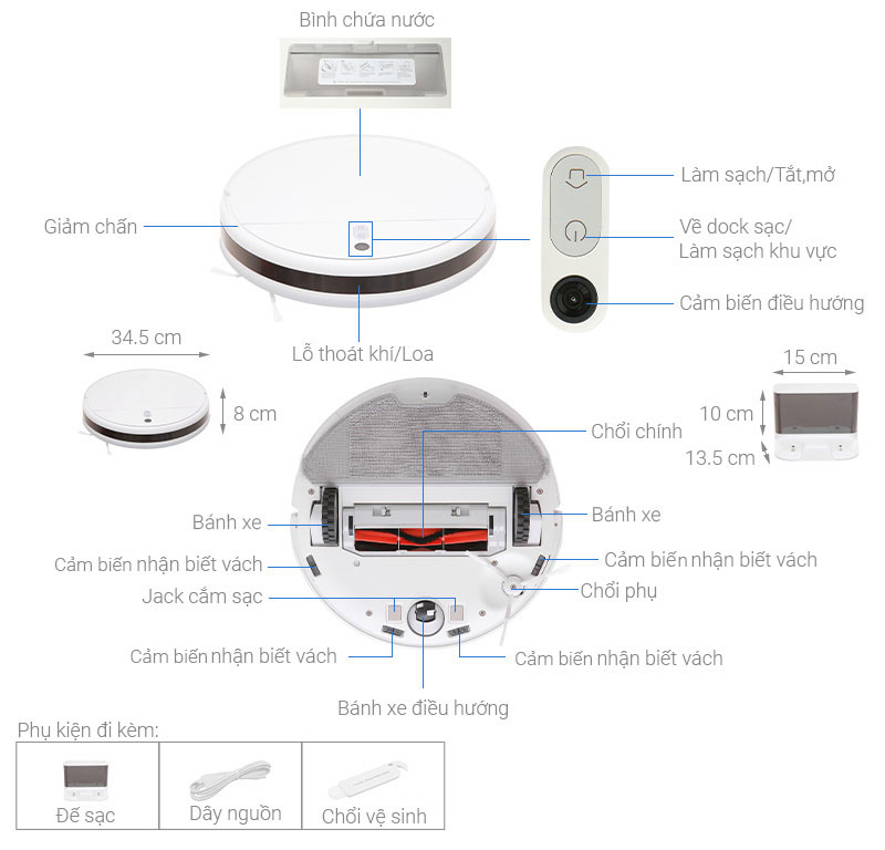 Robot hút bụi Xiaomi Vacuum Mop Lite 2 BHR5217EU - Hàng chính hãng