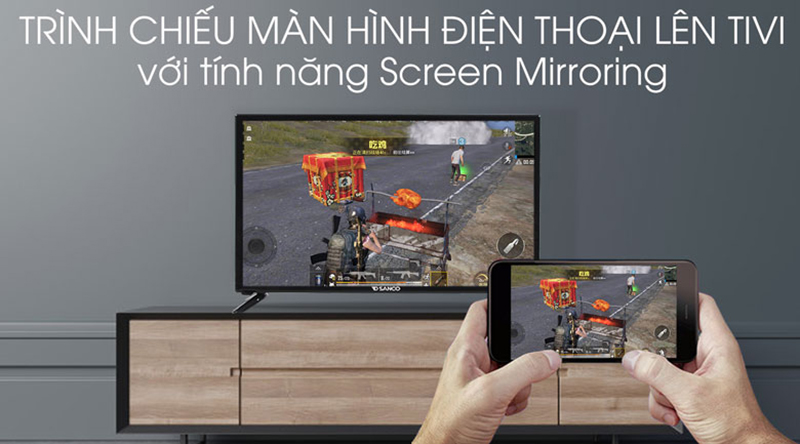 Tivi LED Sanco voice H32V300 chiếu màn hình điện thoại Android lên tivi