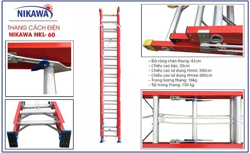 Thang cách điện hai đoạn Nikawa NKL-60 - Hàng chính hãng