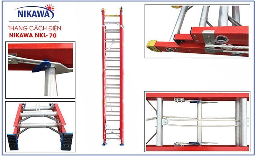 Chi tiết của thang cách điện hai đoạn Nikawa NKL-70