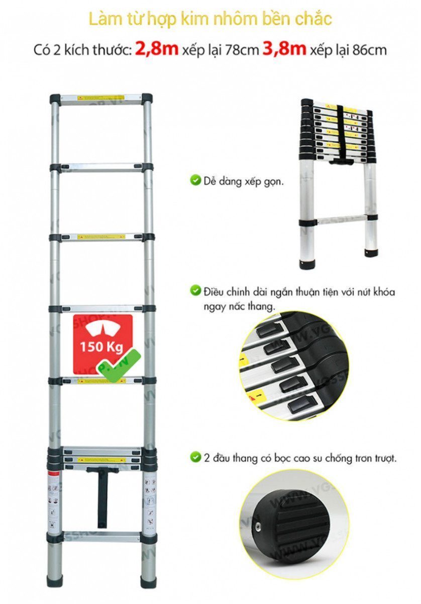 Thang nhôm rút chữ A Kachi MK02TRNA - Hàng chính hãng