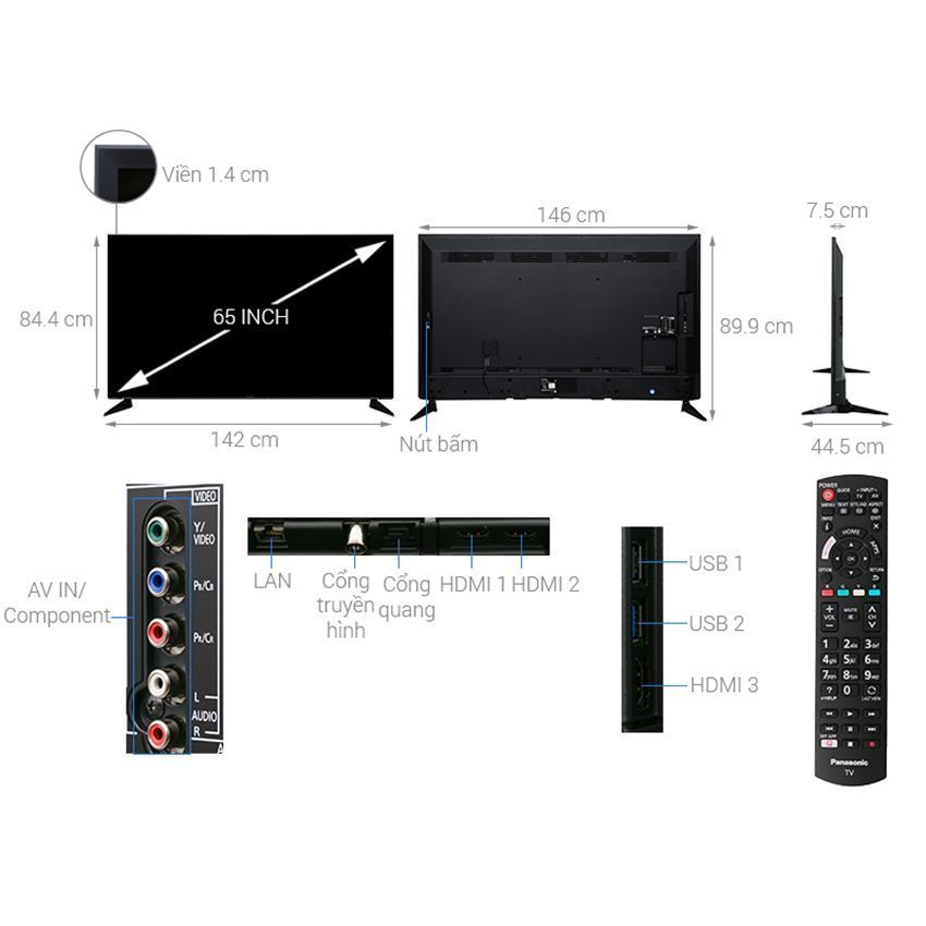 Kích thước của Smart Tivi Panasonic TH-65EX600V
