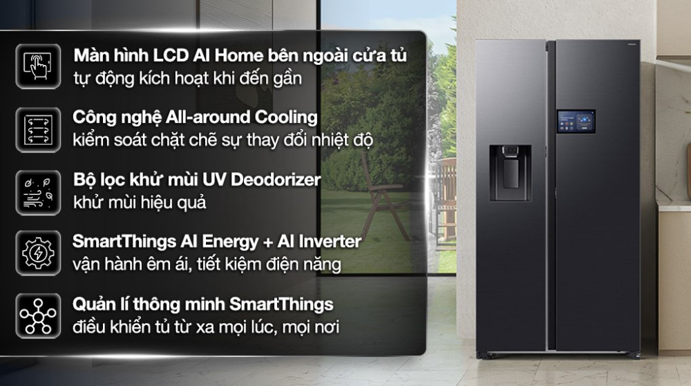 Tủ lạnh Samsung Inverter 615 lít Side By Side AI Home RS90F65D2FSV - Hàng chính hãng