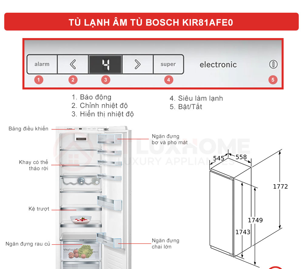 Tủ mát lắp âm Bosch KIR81AFE0 - Hàng chính hãng