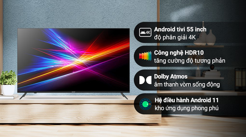 Đặc điểm nổi bật của Tivi Sharp 4K 55 inch 4T-C55EK2X 