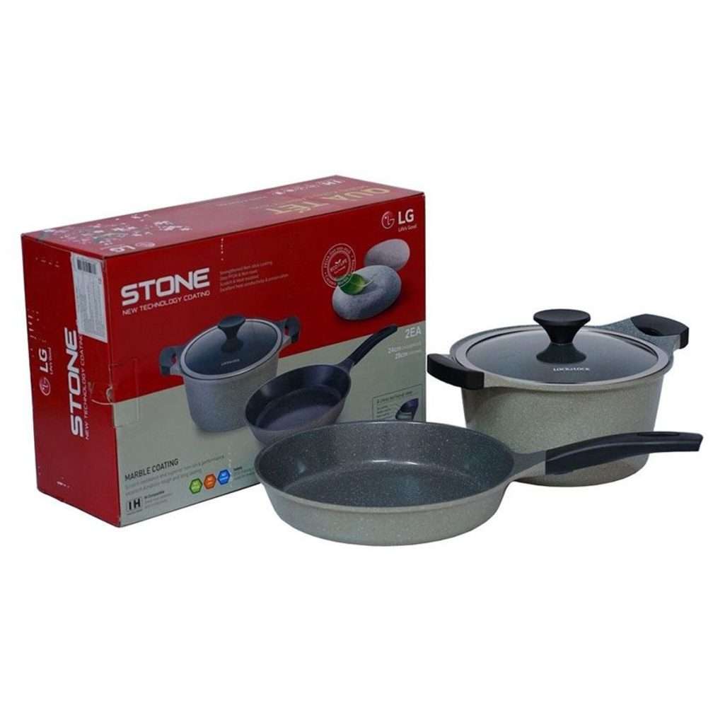 Bộ nồi chảo đá Lock&Lock Vitamin Stone LCA6244DS02 - Hàng chính hãng