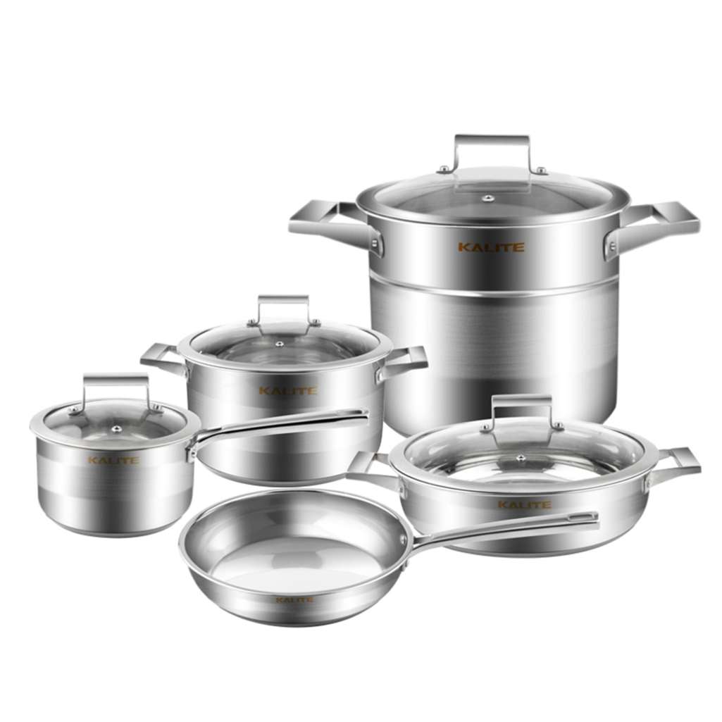 Bộ nồi chảo inox 5 đáy nắp kính Kalite KL-339 - Hàng chính hãng