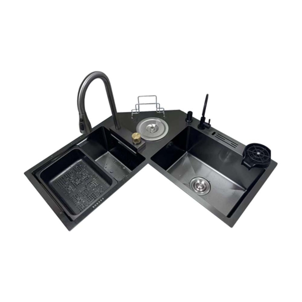 Chậu rửa bát đặt góc 2 hộc inox KAFF KF-ZJ9980-B - Hàng chính hãng