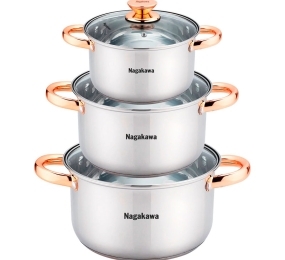 Bộ 3 nồi inox 4 đáy Nagakawa NAG1306 - Hàng chính hãng