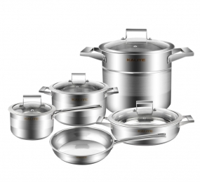 Bộ nồi chảo inox 5 đáy nắp kính Kalite KL-339 - Hàng chính hãng