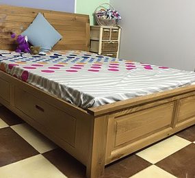 Giường đầu cong có 2 hộc kéo 1m4 x 2m - Hàng chính hãng