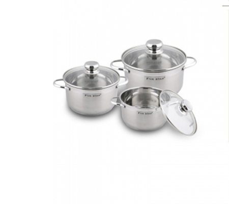 Bộ nồi inox 3 đáy nắp kính quai oval FiveStar FS06CG2 - Hàng chính hãng